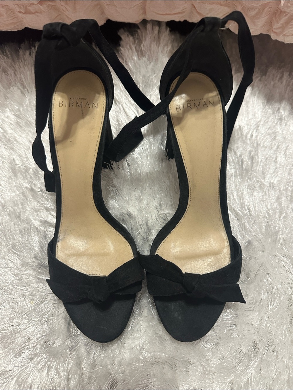 Alexandre Birman Black Suede Bow Ankle-Tie Heels
